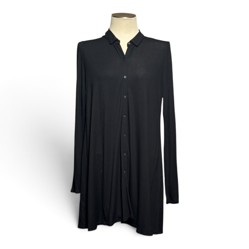 Eileen Fisher Made in USA Long Sleeve Button Up Blouse Top Black Small